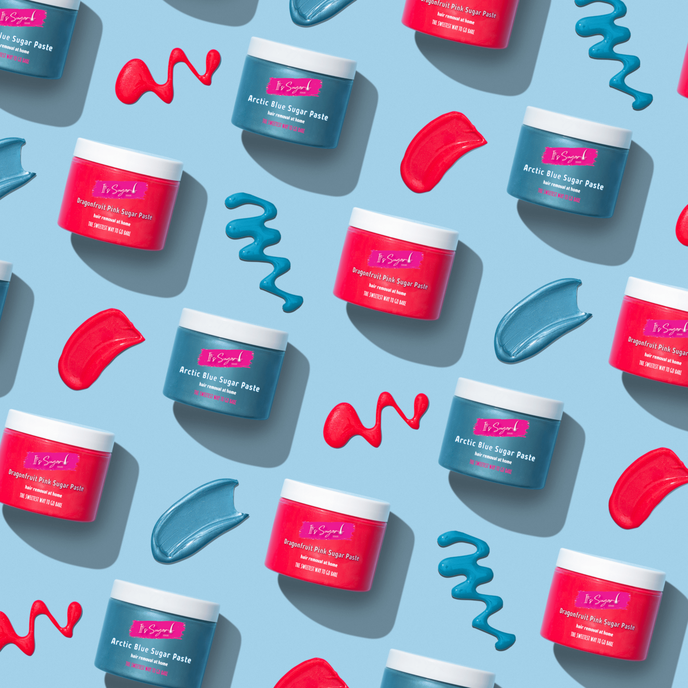 repeat pattern Arctic Blue & Dragonfruit Pink Sugar Paste for hair removal