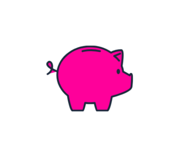 Bright pink piggy bank saving money with Sugar Stash rewards