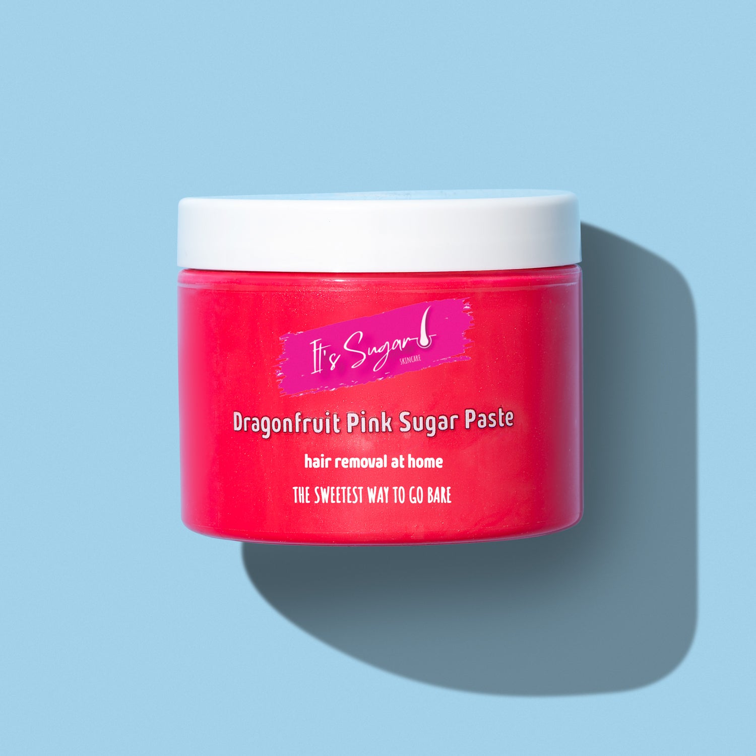 Dragonfruit Pink Sugar Paste with shadow on pale blue background