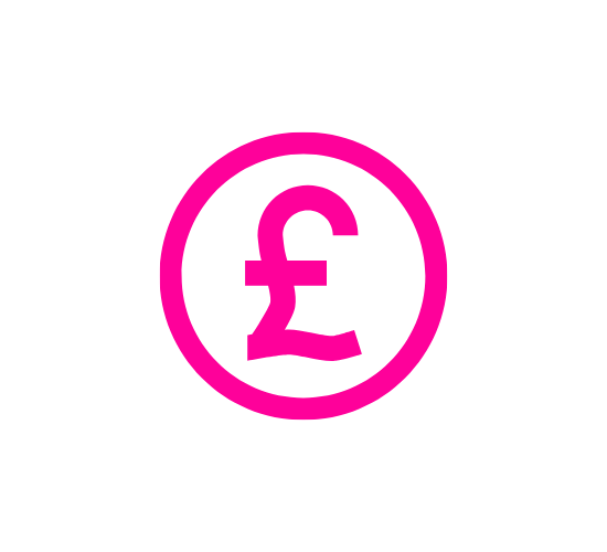 Pink pound symbol in a circle on a white background